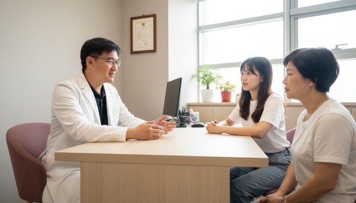 醫師在診間與病患討論基因檢測隱私安全 加密代碼處理過程守護基因檢測隱私 標註去識別化技術保障基因檢測隱私安全 法律條約明文規範基因檢測隱私保護範疇 數位安全防護網強化基因檢測隱私層級