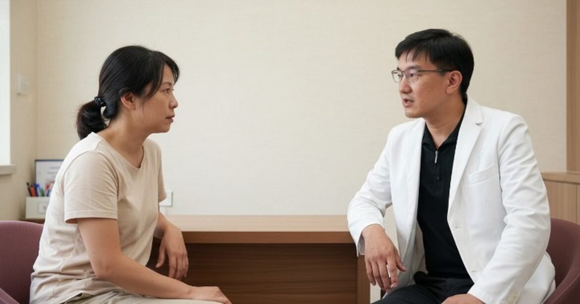吳芮醫師專業分享刷酸保養建議，清晰的燈光下，醫師微笑著解釋刷酸的原理。