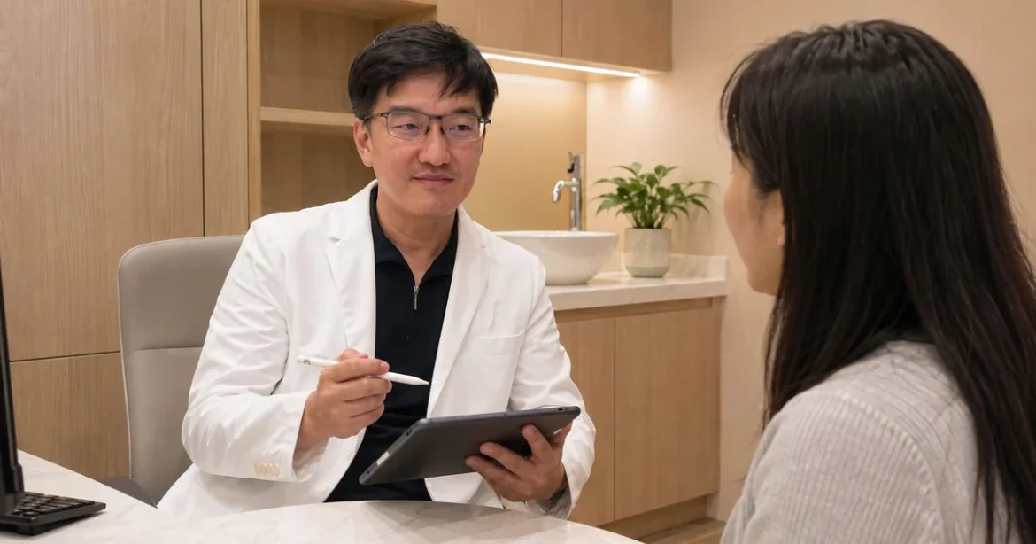 吳芮醫師細心講解艾麗斯如何幫助改善初期皮膚鬆弛問題。